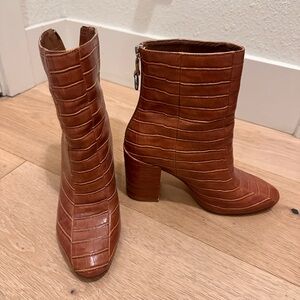 Golden croc leather booties by Chinese Laundry. 3 inch heel